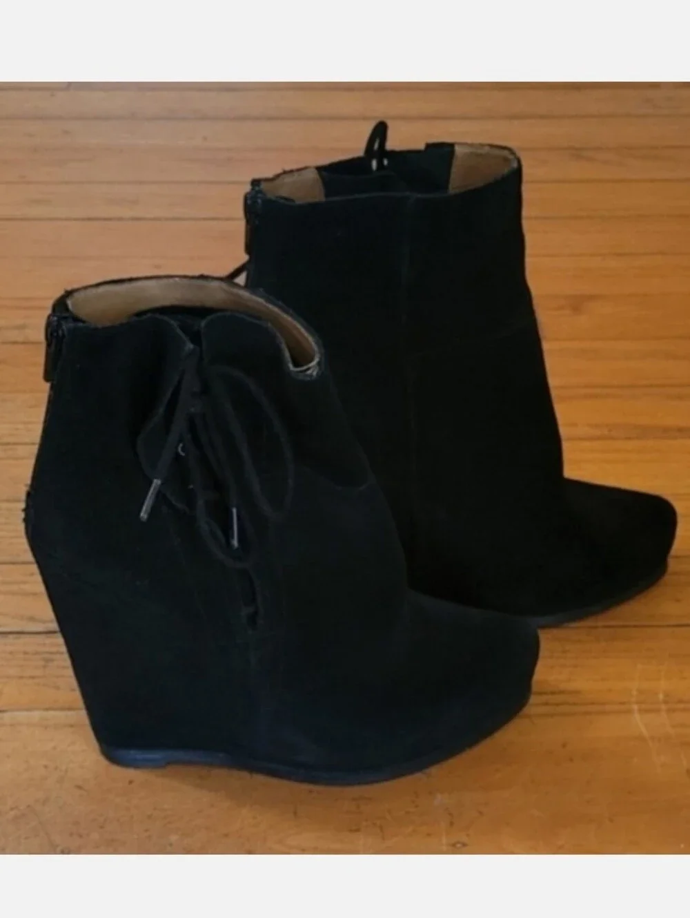 JAMBU Suede Leather Black Wedge Ankle Booties Size 39 8.5